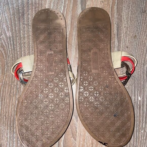 Kenneth Cole Reaction Sandals Tan Orange Snakeskin Slipon Modern Chic Minimalist - Picture 7 of 7